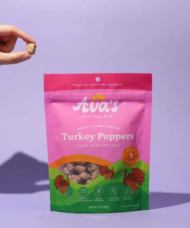 Ava's Pet Palace Freeze Dried Dog Treats - Turkey Poppers (3oz)