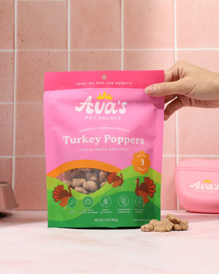 Ava's Pet Palace Freeze Dried Dog Treats - Turkey Poppers (3oz)