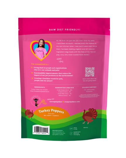 Ava's Pet Palace Freeze Dried Dog Treats - Turkey Poppers (3oz)