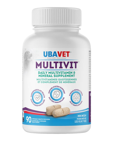 UBAVET MULTIVIT Daily Vitamin and Mineral Tablet for Dogs – Comprehensive Nutritional Support – (90 ct)
