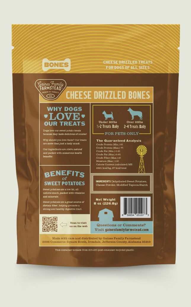 Cheese Drizzled Sweet Potato Bones