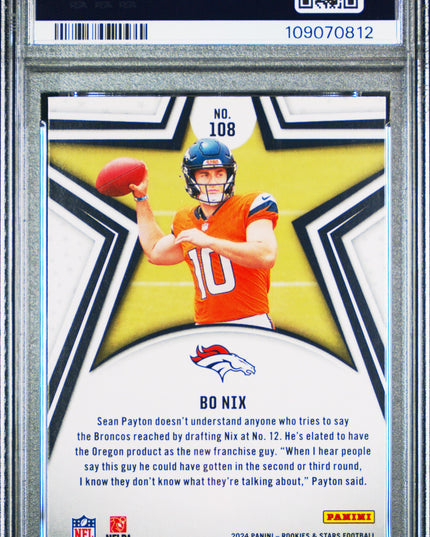 Graded 2024 Panini Rookies & Stars Bo Nix #108 Longevity RC Football Card PSA 10 Gem Mint