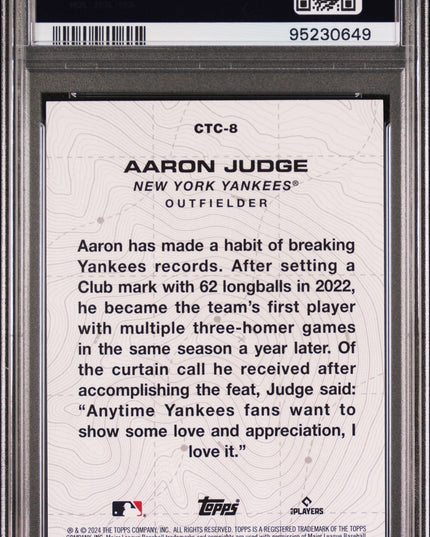 Graded 2024 Topps Aaron Judge #CTC8 City to City Blue Baseball Card PSA 10 Gem Mint