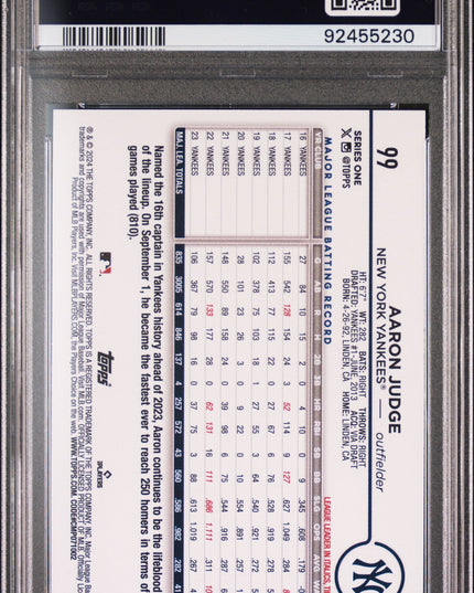 Graded 2024 Topps Aaron Judge #99 Silver Crackle Foil Board Baseball Card PSA 10 Gem Mint