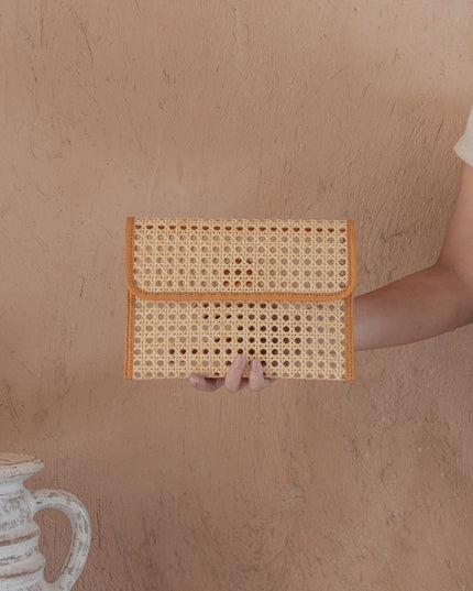 Eva Leather and Rattan Clutch