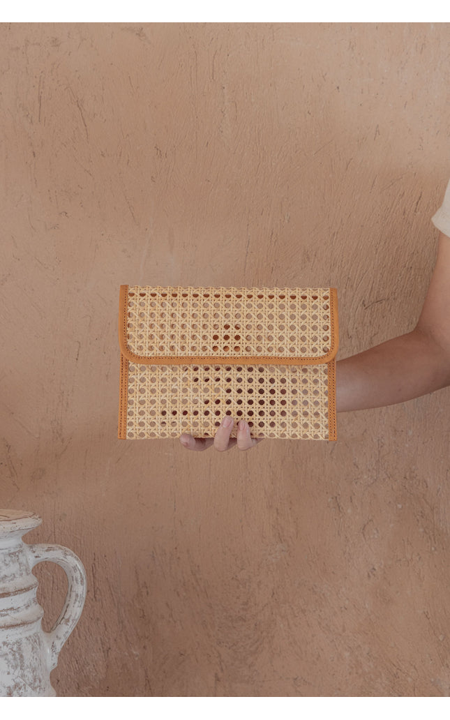 Eva Leather and Rattan Clutch