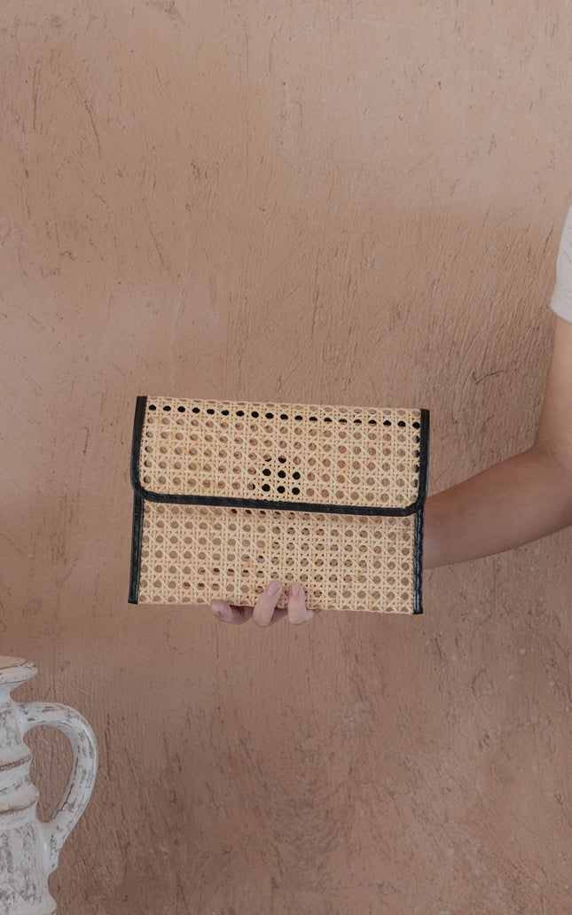 Eva Leather and Rattan Clutch