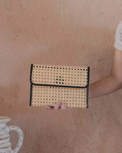 Eva Leather and Rattan Clutch