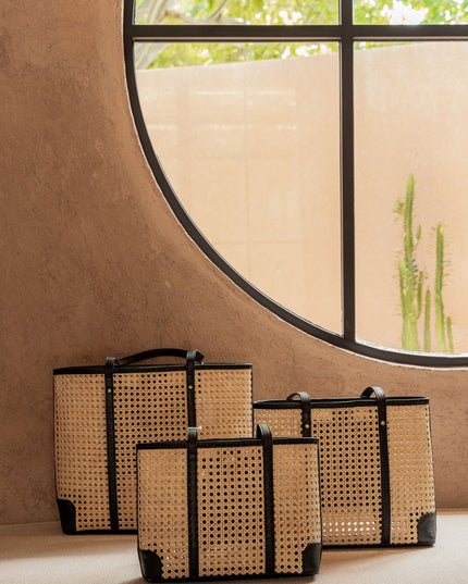Dian Leather and Rattan Tote Bag
