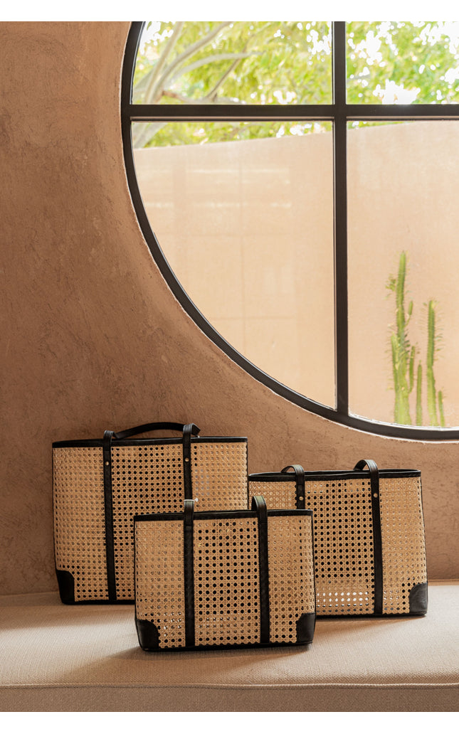 Dian Leather and Rattan Tote Bag