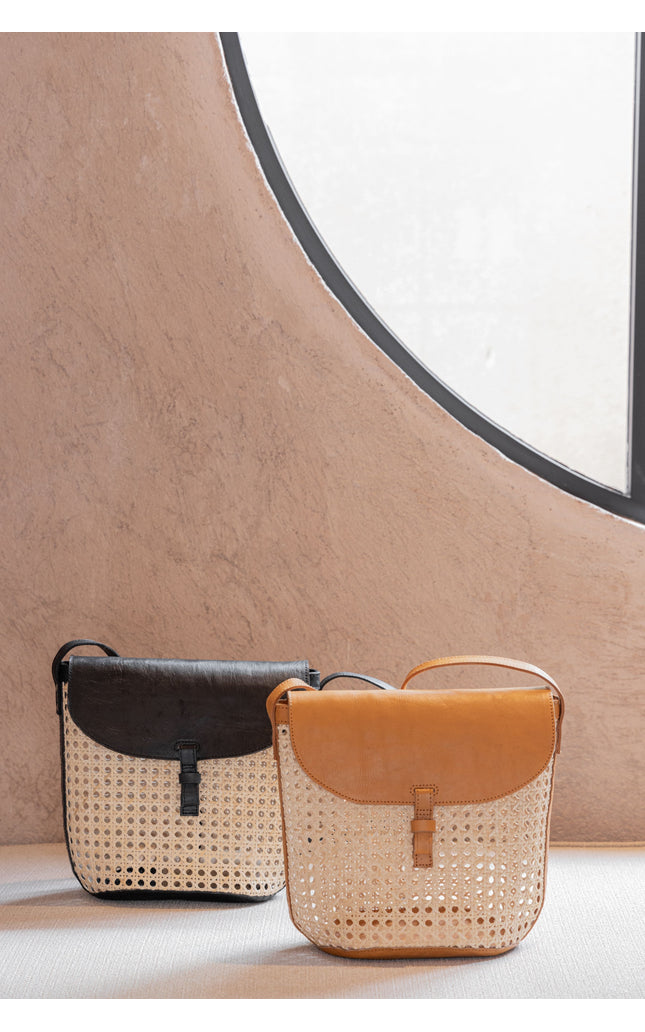 Rumi Leather and Cane Bucket Bag