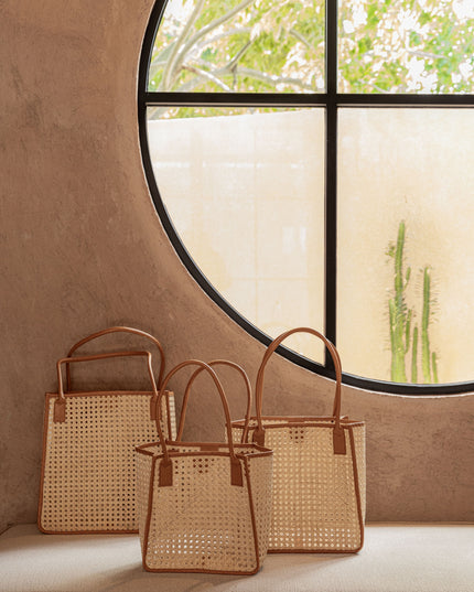 Citra Leather and Rattan Tote Bag