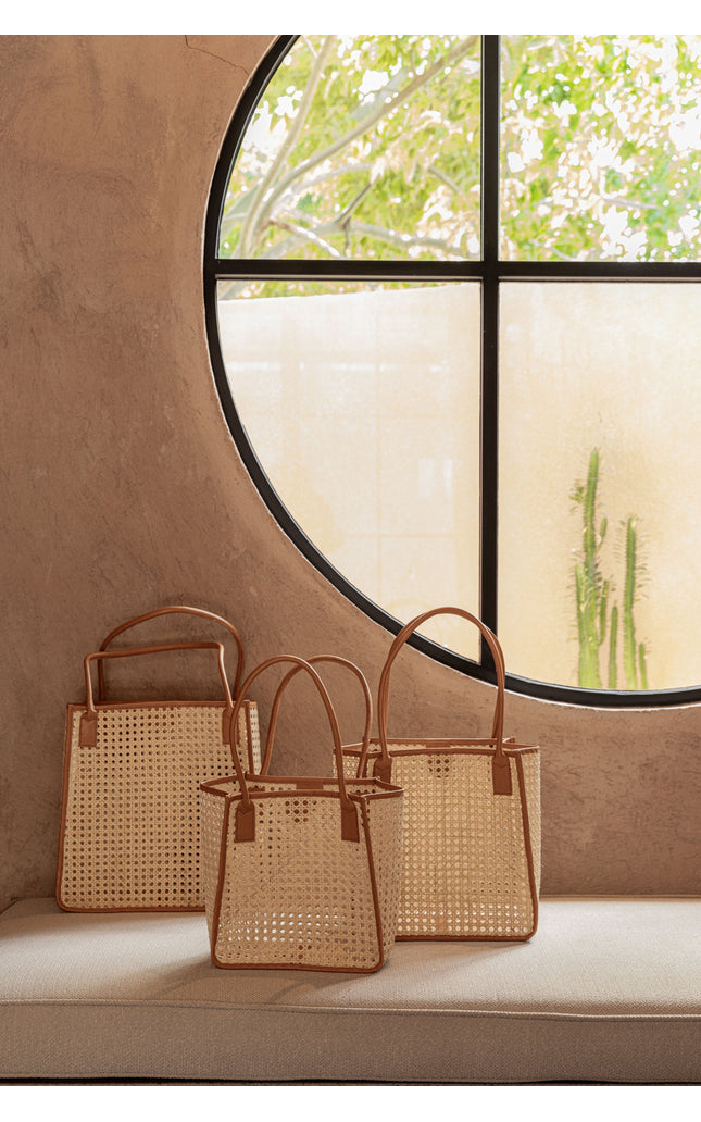 Citra Leather and Rattan Tote Bag