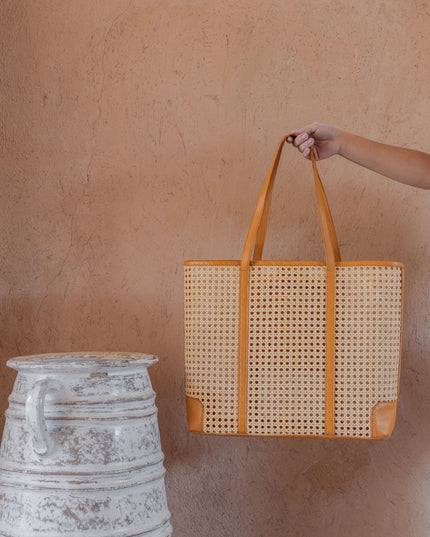 Dian Leather and Rattan Tote Bag