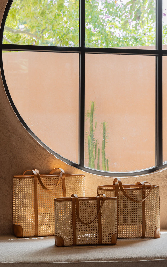 Dian Leather and Rattan Tote Bag