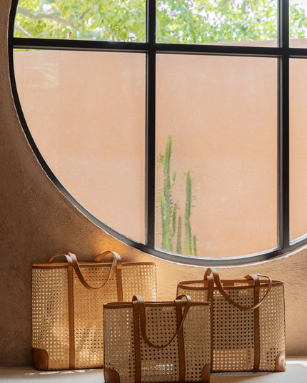 Dian Leather and Rattan Tote Bag