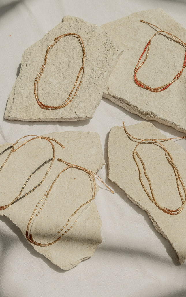 Gold Beaded Necklace and Bracelet Set