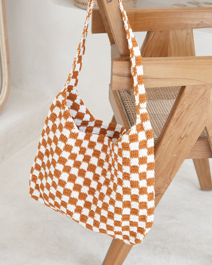 Checkered Crochet Shoulder Bag