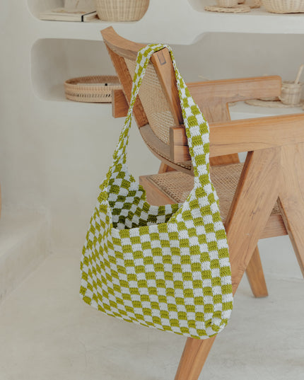 Checkered Crochet Shoulder Bag