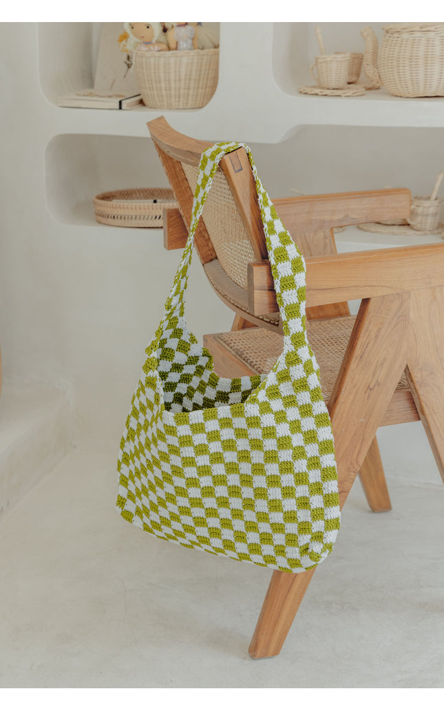 Checkered Crochet Shoulder Bag