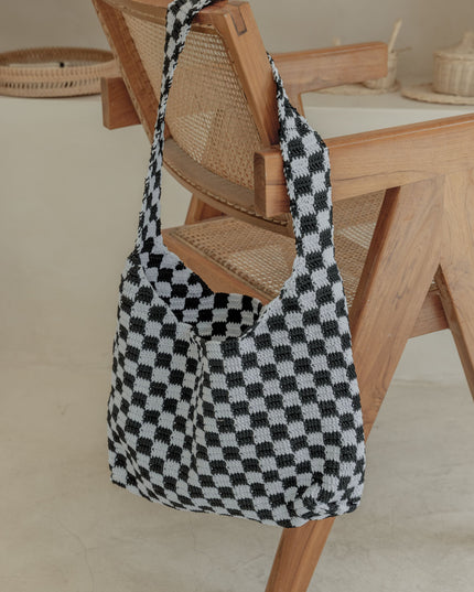 Checkered Crochet Shoulder Bag