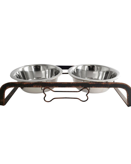 Country Living Rustic Dog Bone Elevated Feeder with 2 Stainless Steel Bowls