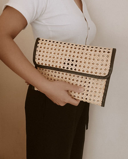 Eva Leather and Rattan Clutch