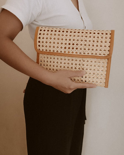 Eva Leather and Rattan Clutch