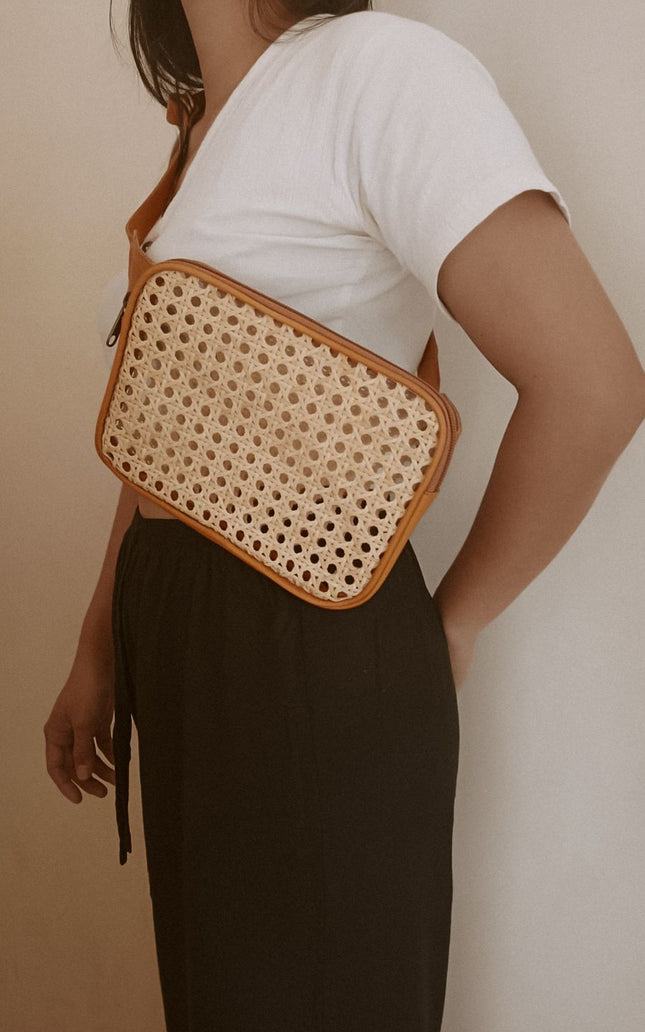 Vera Leather and Cane Belt Bag