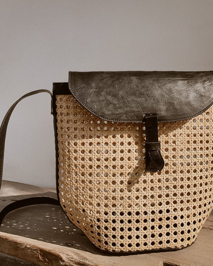 Rumi Leather and Cane Bucket Bag