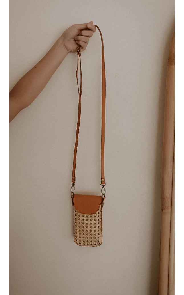 Nia Leather and Rattan Phone Sling