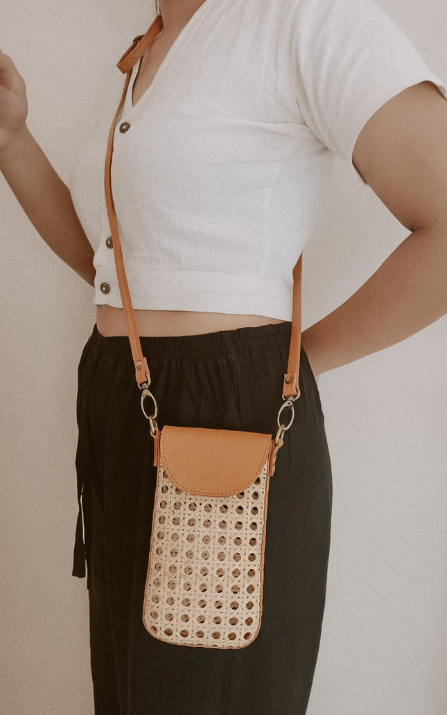 Nia Leather and Rattan Phone Sling