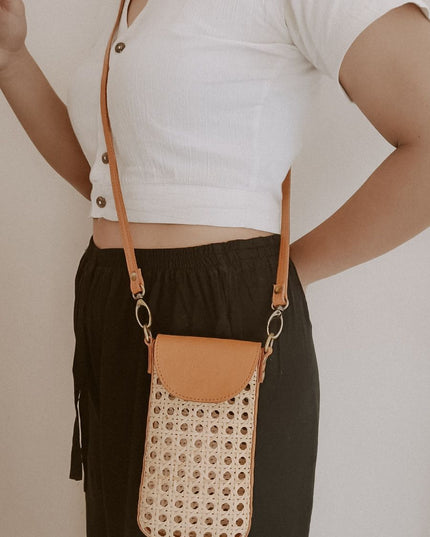 Nia Leather and Rattan Phone Sling