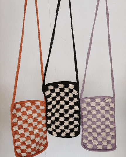 Checkered Crochet Phone Sling Bag