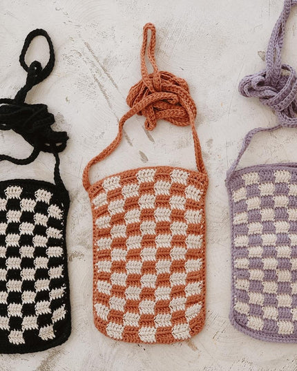 Checkered Crochet Phone Sling Bag