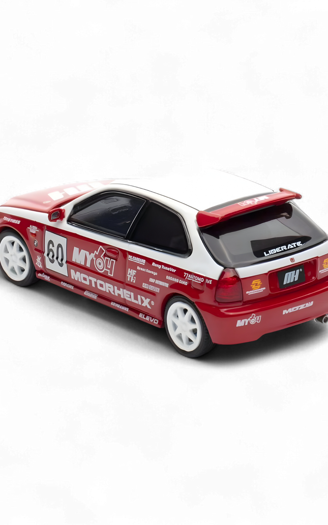 Motorhelix Honda Civic EK9 Malaysia Limited Edition - White - Red 1:64