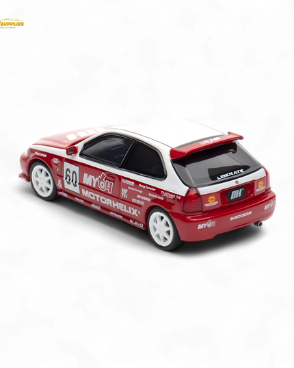 Motorhelix Honda Civic EK9 Malaysia Limited Edition - White - Red 1:64