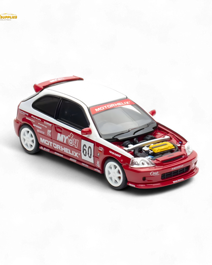 Motorhelix Honda Civic EK9 Malaysia Limited Edition - White - Red 1:64