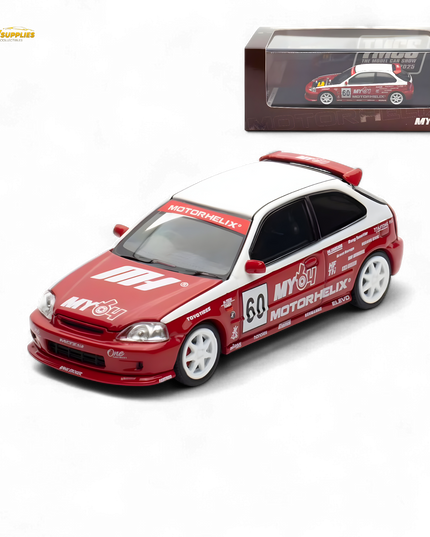 Motorhelix Honda Civic EK9 Malaysia Limited Edition - White - Red 1:64