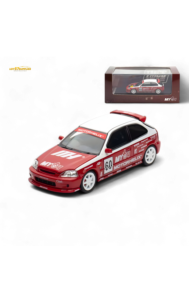 Motorhelix Honda Civic EK9 Malaysia Limited Edition - White - Red 1:64