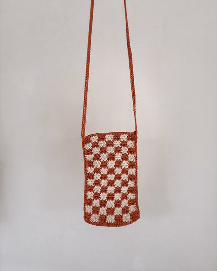 Checkered Crochet Phone Sling Bag