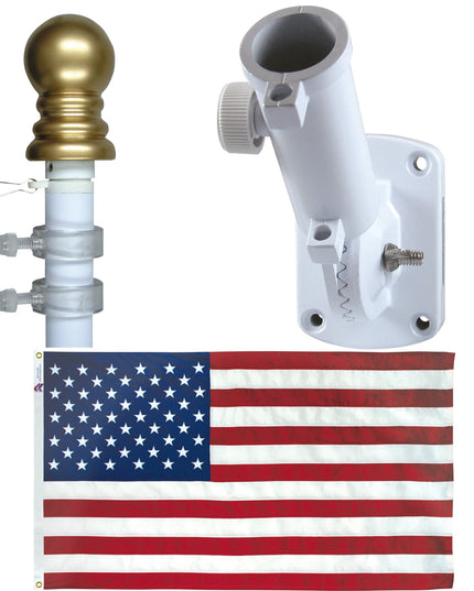 Non Tangle Flagpole Kit w/ Flag, Adjustable Bracket & Aluminum Pole