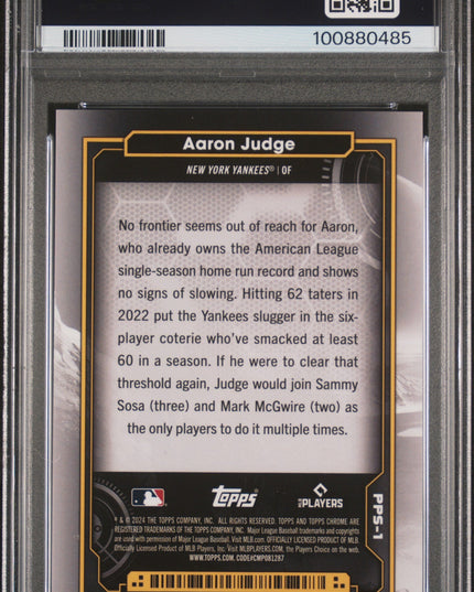 Graded 2024 Topps Chrome Cosmic Aaron Judge #1 Planetary Pursuit The Sun Baseball Card PSA 10 Gem Mint