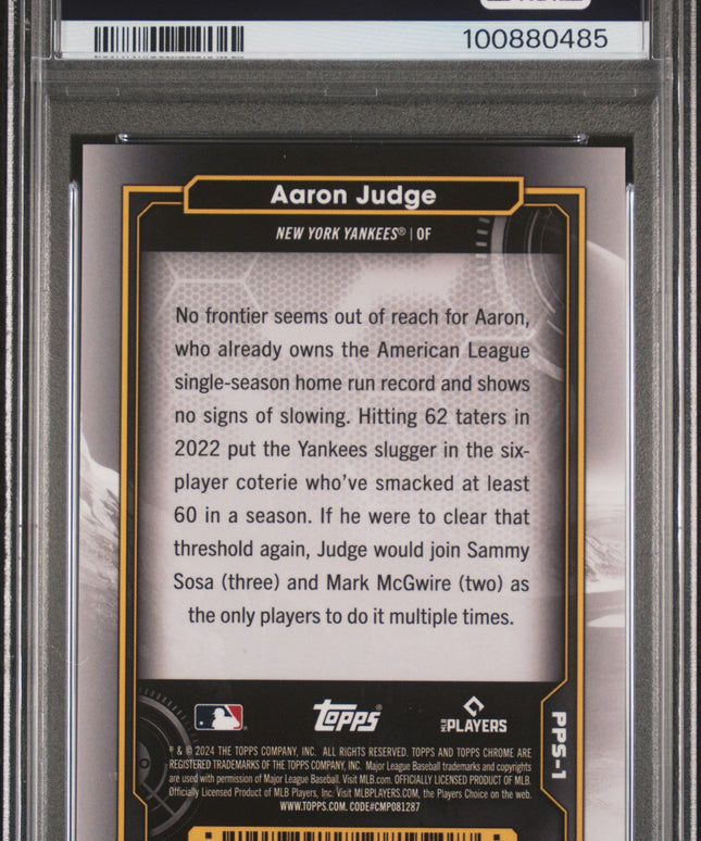 Graded 2024 Topps Chrome Cosmic Aaron Judge #1 Planetary Pursuit The Sun Baseball Card PSA 10 Gem Mint