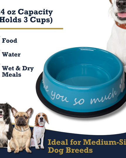 I LOVE YOU SO MUCH Modern Stainless Steel Dog Bowl – 24oz