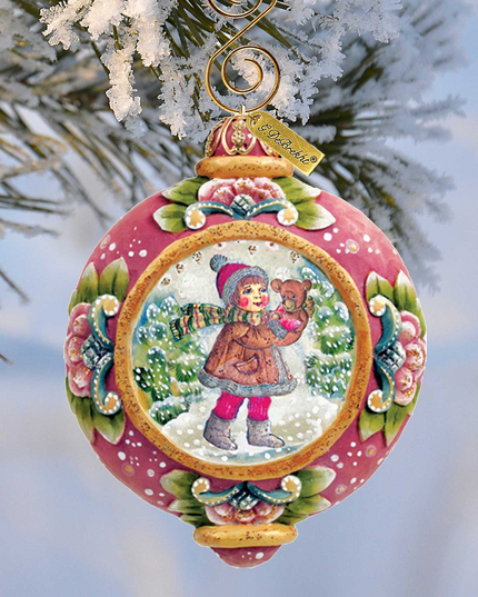 Girl Teddy Bear Sculpted Hand-Painted Christmas Ornament by G.DeBrekht - 6102423