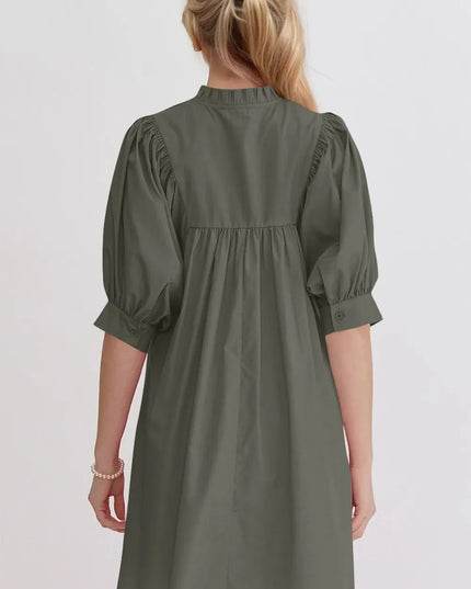 Oh Frill Notched Puff Sleeve Babydoll Mini Dress