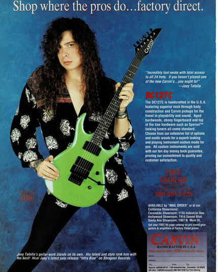 CARVIN GUITARS - JOEY TAFOLLA - 1992 Print Advertisement