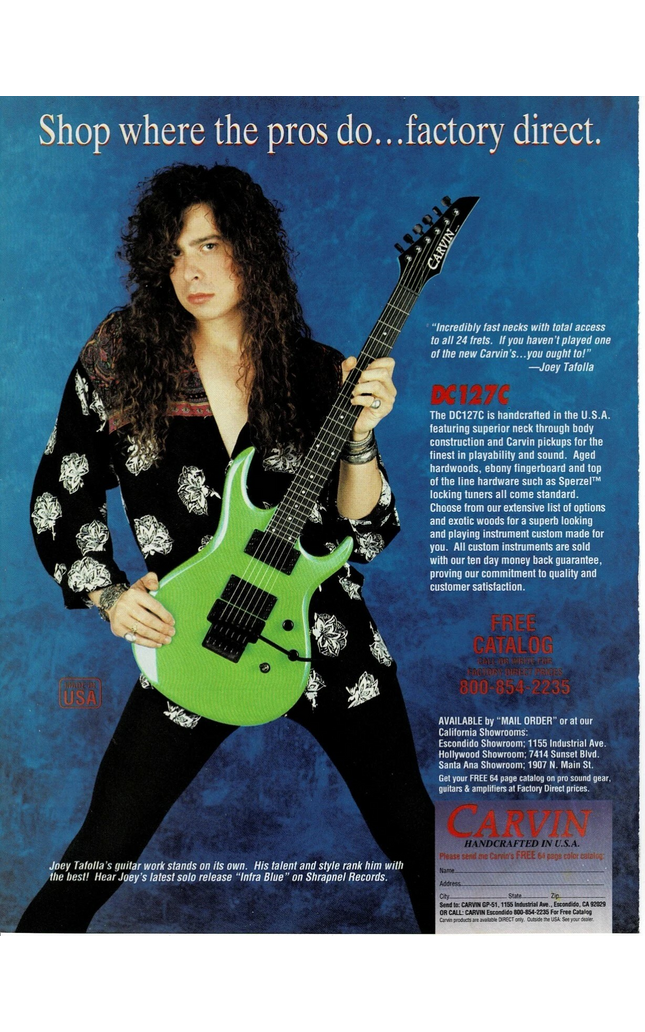 CARVIN GUITARS - JOEY TAFOLLA - 1992 Print Advertisement