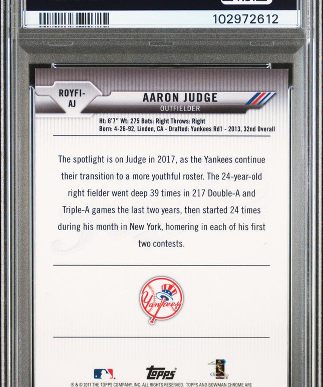 Graded 2017 Topps Bowman Mega Box Aaron Judge #AJ Chrome ROY Favorites Rookie RC Baseball Card PSA 10 Gem Mint